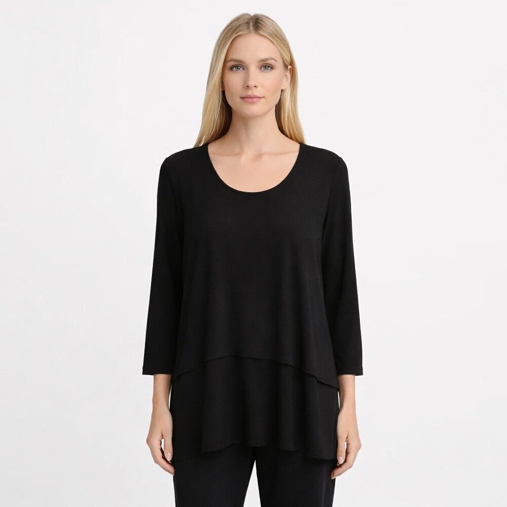 SYMPLI size 16 Black  slinky jersey Tunic Top womens tiered boxy
